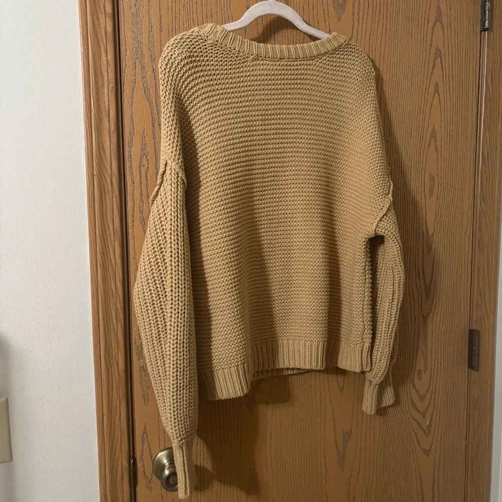 Free People Isla Cable Knit Oversized Tunic Sweater XS - Camel